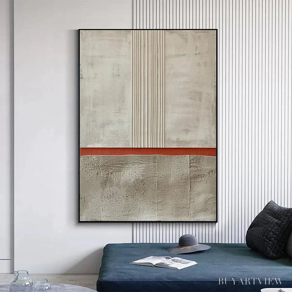 ARTOVITAS Textured Minimalist Landscape – Terracotta and Beige Abstract Painting, Vertical - image 2