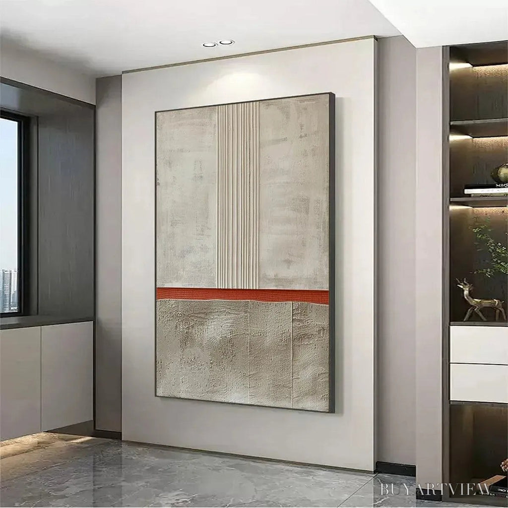 ARTOVITAS Textured Minimalist Landscape – Terracotta and Beige Abstract Painting, Vertical - image 5