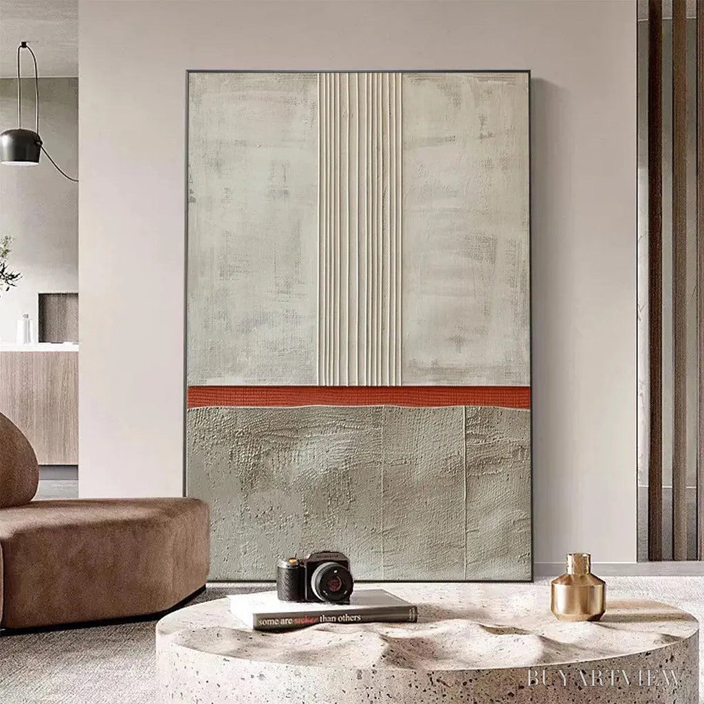 ARTOVITAS Textured Minimalist Landscape – Terracotta and Beige Abstract Painting, Vertical - image 6