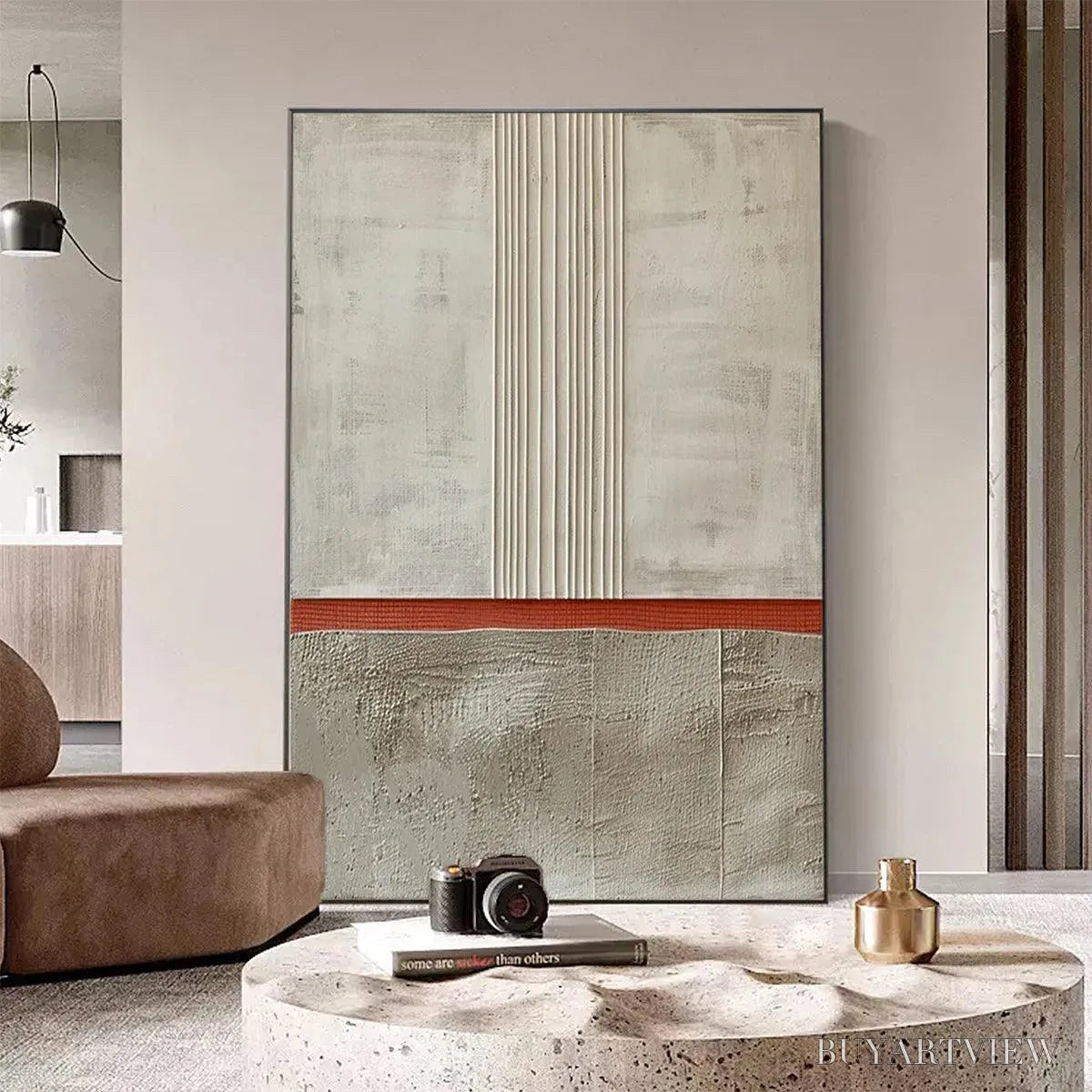 ARTOVITAS Textured Minimalist Landscape – Terracotta and Beige Abstract Painting, Vertical - image 6