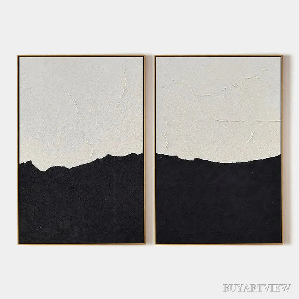 ARTOVITAS Black & White Abstract Landscape Diptych – Textured Abstract Painting Set of 2, Vertical - image 1