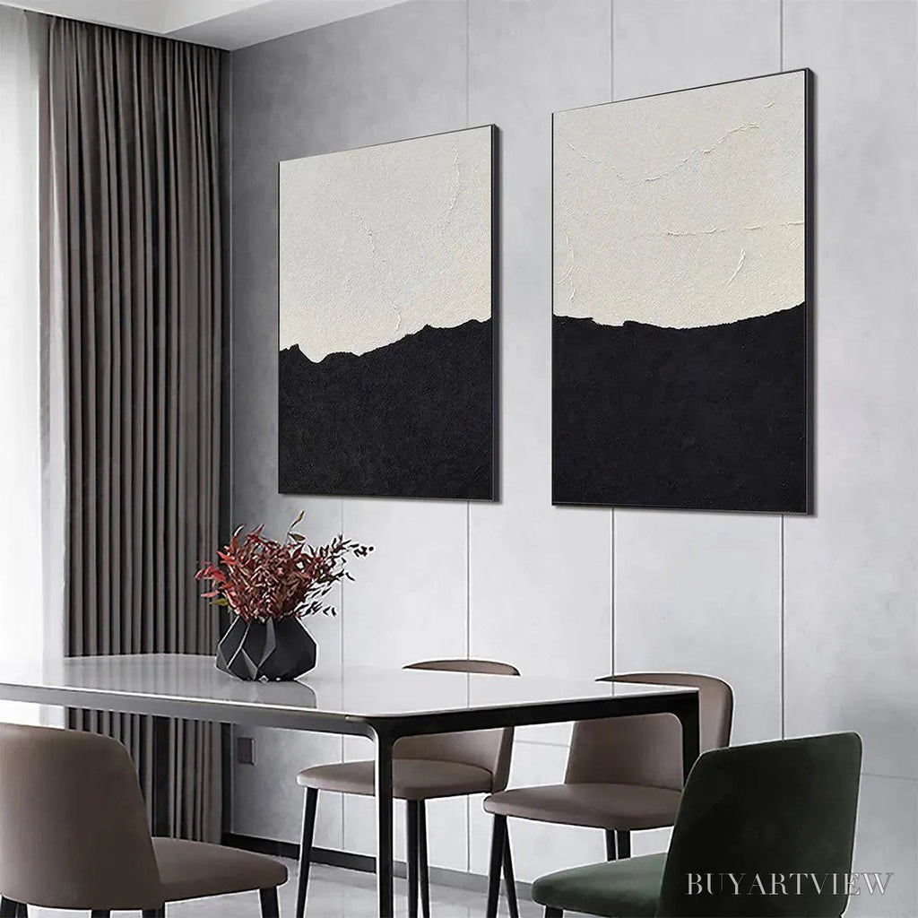 ARTOVITAS Black & White Abstract Landscape Diptych – Textured Abstract Painting Set of 2, Vertical - image 5