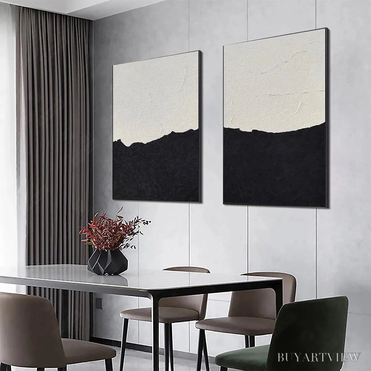 ARTOVITAS Black & White Abstract Landscape Diptych – Textured Abstract Painting Set of 2, Vertical - image 5