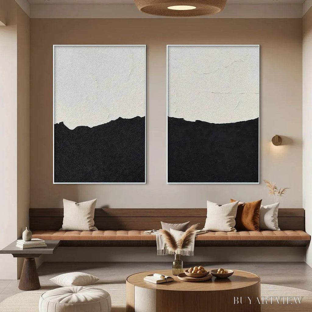 ARTOVITAS Black & White Abstract Landscape Diptych – Textured Abstract Painting Set of 2, Vertical - image 6