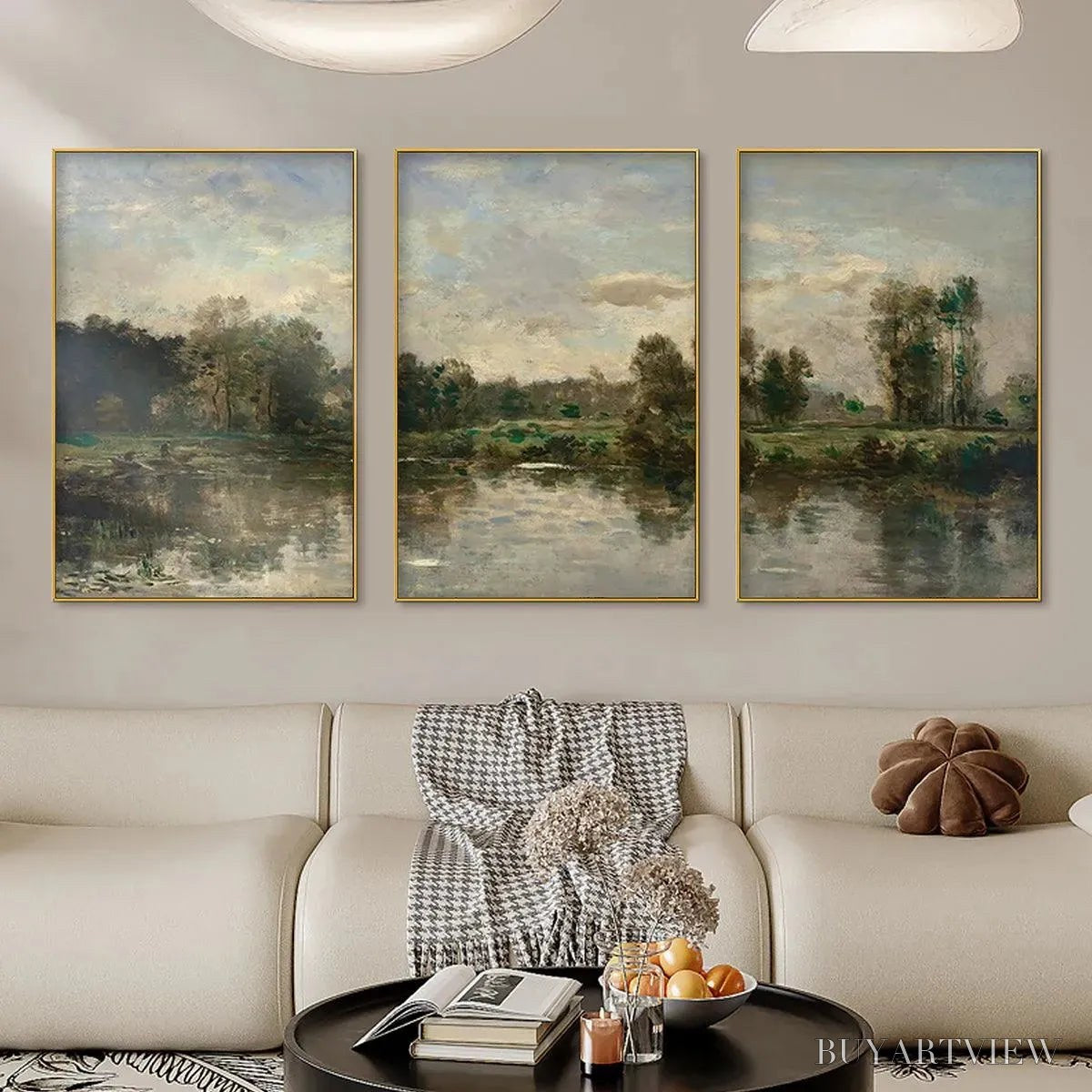 ARTOVITAS Riverside Triptych – Traditional Chinese Landscape Painting Set of 3 - image 2