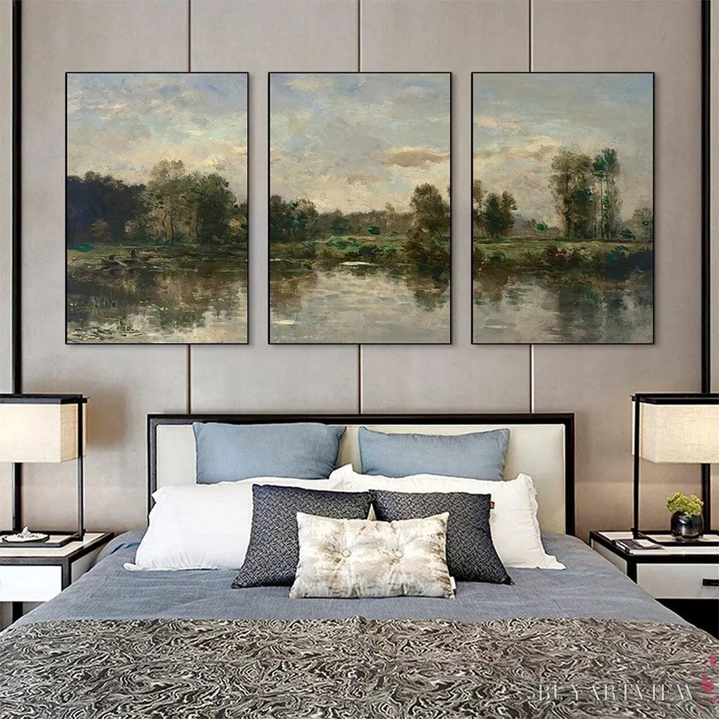 ARTOVITAS Riverside Triptych – Traditional Chinese Landscape Painting Set of 3 - image 3