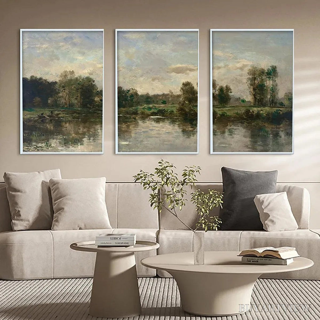 ARTOVITAS Riverside Triptych – Traditional Chinese Landscape Painting Set of 3 - image 5
