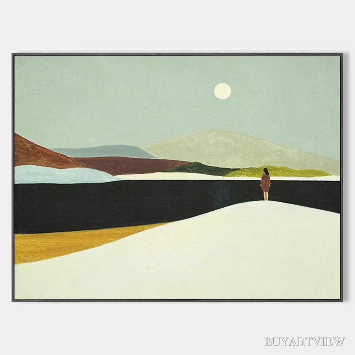 ARTOVITAS Solitary Figure in Minimalist Landscape – Serene Landscape Painting, Horizontal - image 1