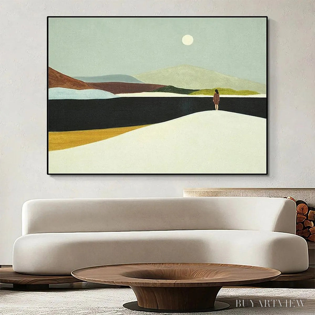 ARTOVITAS Solitary Figure in Minimalist Landscape – Serene Landscape Painting, Horizontal - image 2