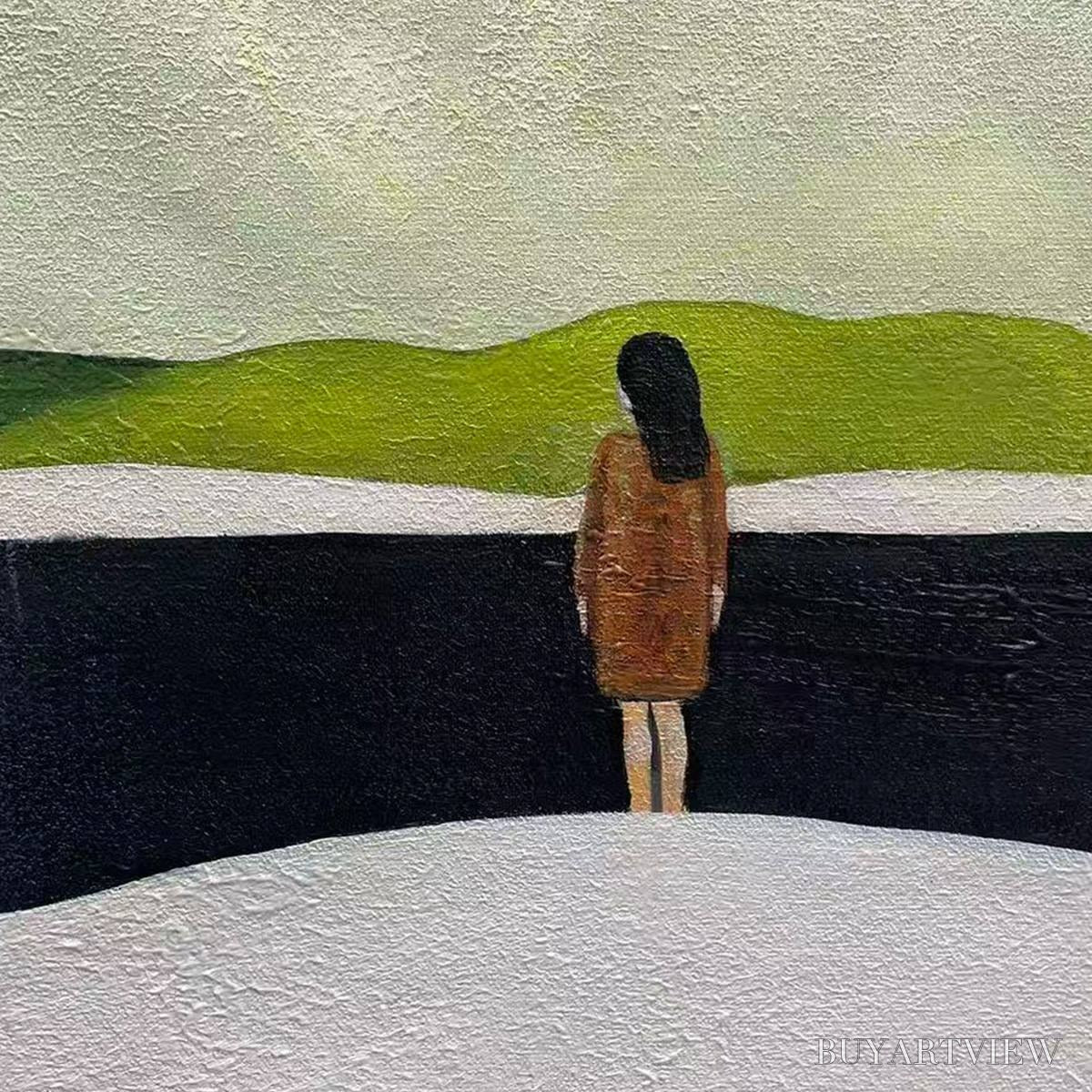 ARTOVITAS Solitary Figure in Minimalist Landscape – Serene Landscape Painting, Horizontal - image 3