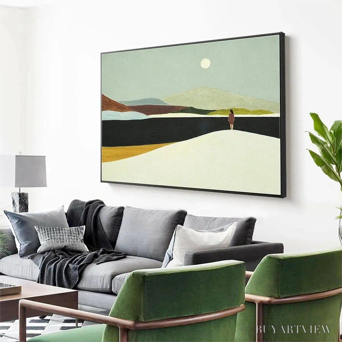 ARTOVITAS Solitary Figure in Minimalist Landscape – Serene Landscape Painting, Horizontal - image 4