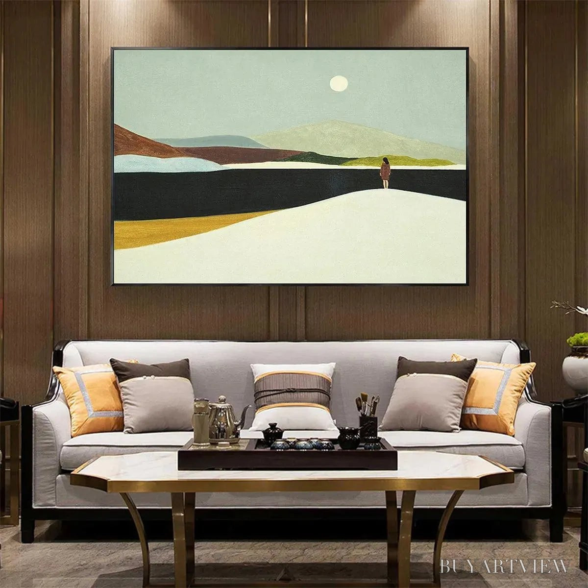 ARTOVITAS Solitary Figure in Minimalist Landscape – Serene Landscape Painting, Horizontal - image 5