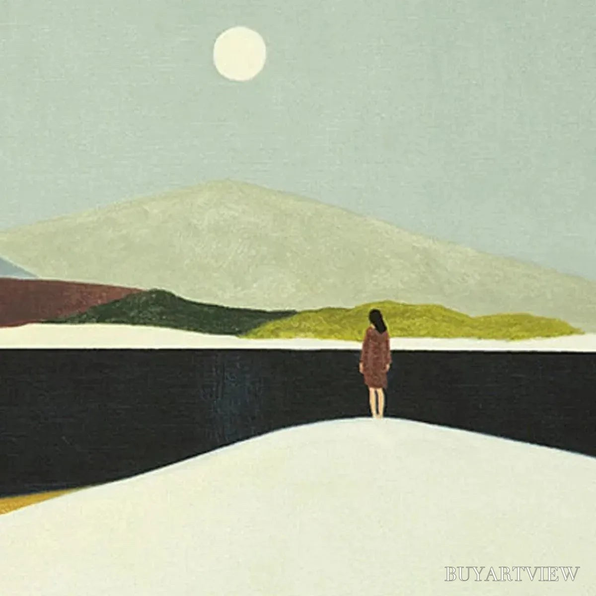 ARTOVITAS Solitary Figure in Minimalist Landscape – Serene Landscape Painting, Horizontal - image 6