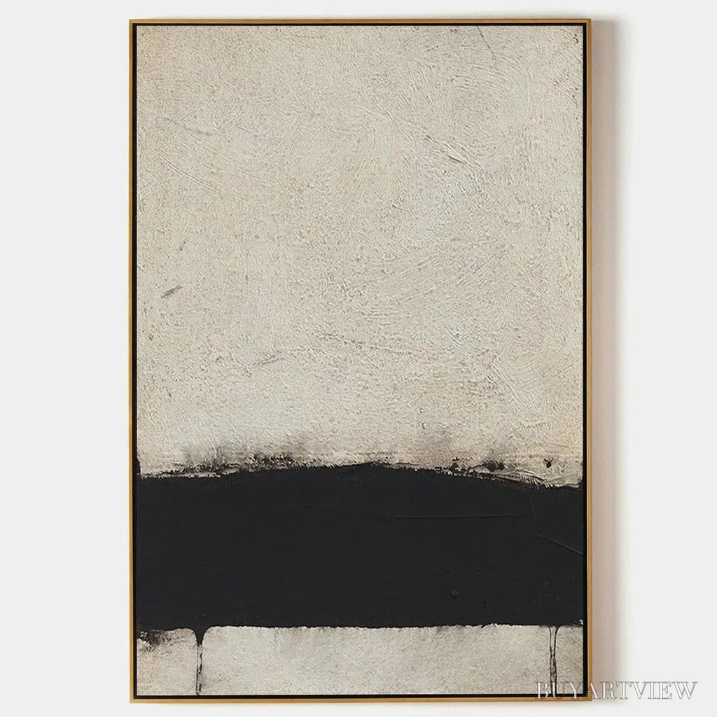 ARTOVITAS Minimalist Black and White Landscape – Textured Abstract Painting, Vertical - image 1