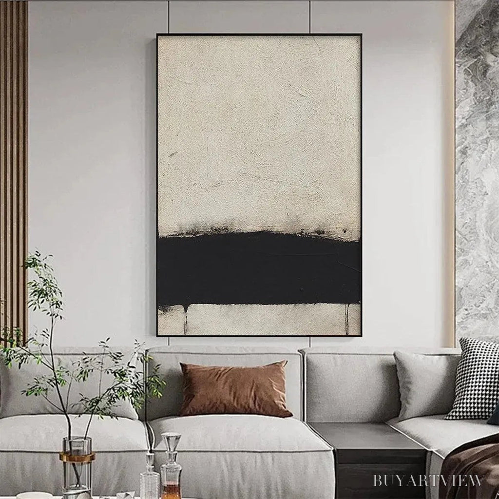 ARTOVITAS Minimalist Black and White Landscape – Textured Abstract Painting, Vertical - image 2