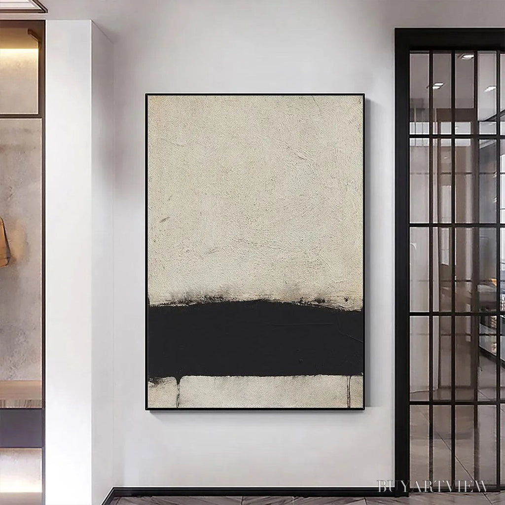 ARTOVITAS Minimalist Black and White Landscape – Textured Abstract Painting, Vertical - image 4