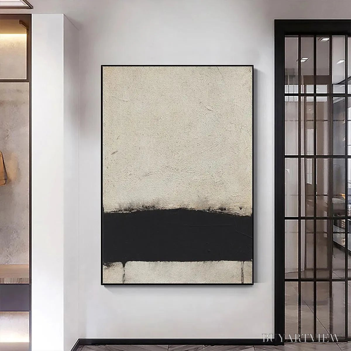 ARTOVITAS Minimalist Black and White Landscape – Textured Abstract Painting, Vertical - image 4