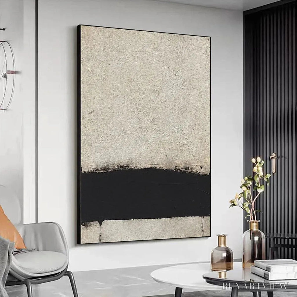 ARTOVITAS Minimalist Black and White Landscape – Textured Abstract Painting, Vertical - image 5