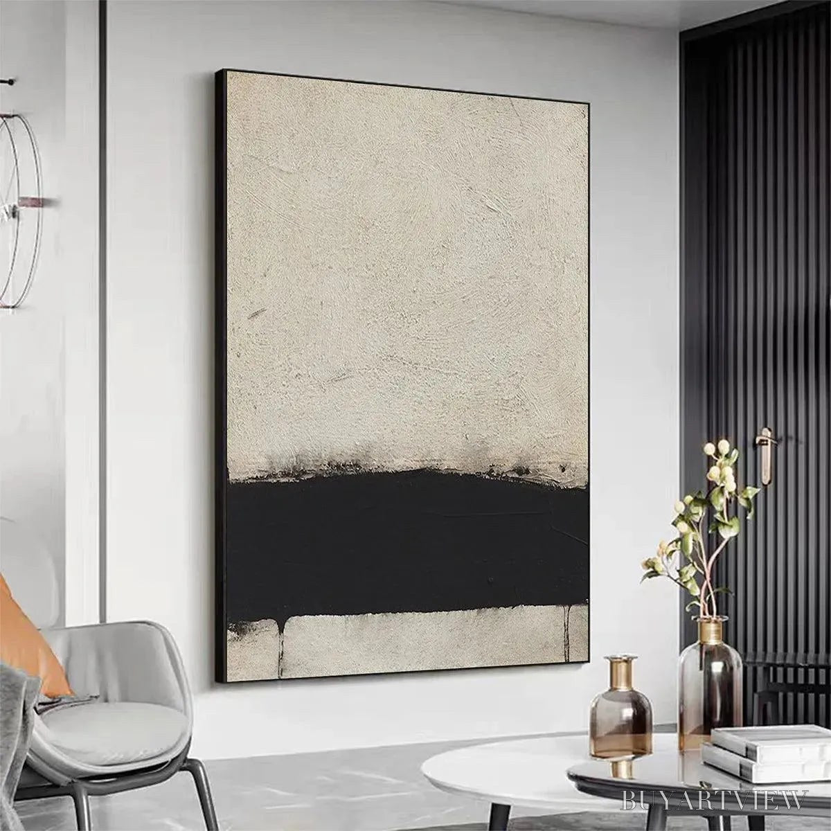 ARTOVITAS Minimalist Black and White Landscape – Textured Abstract Painting, Vertical - image 5