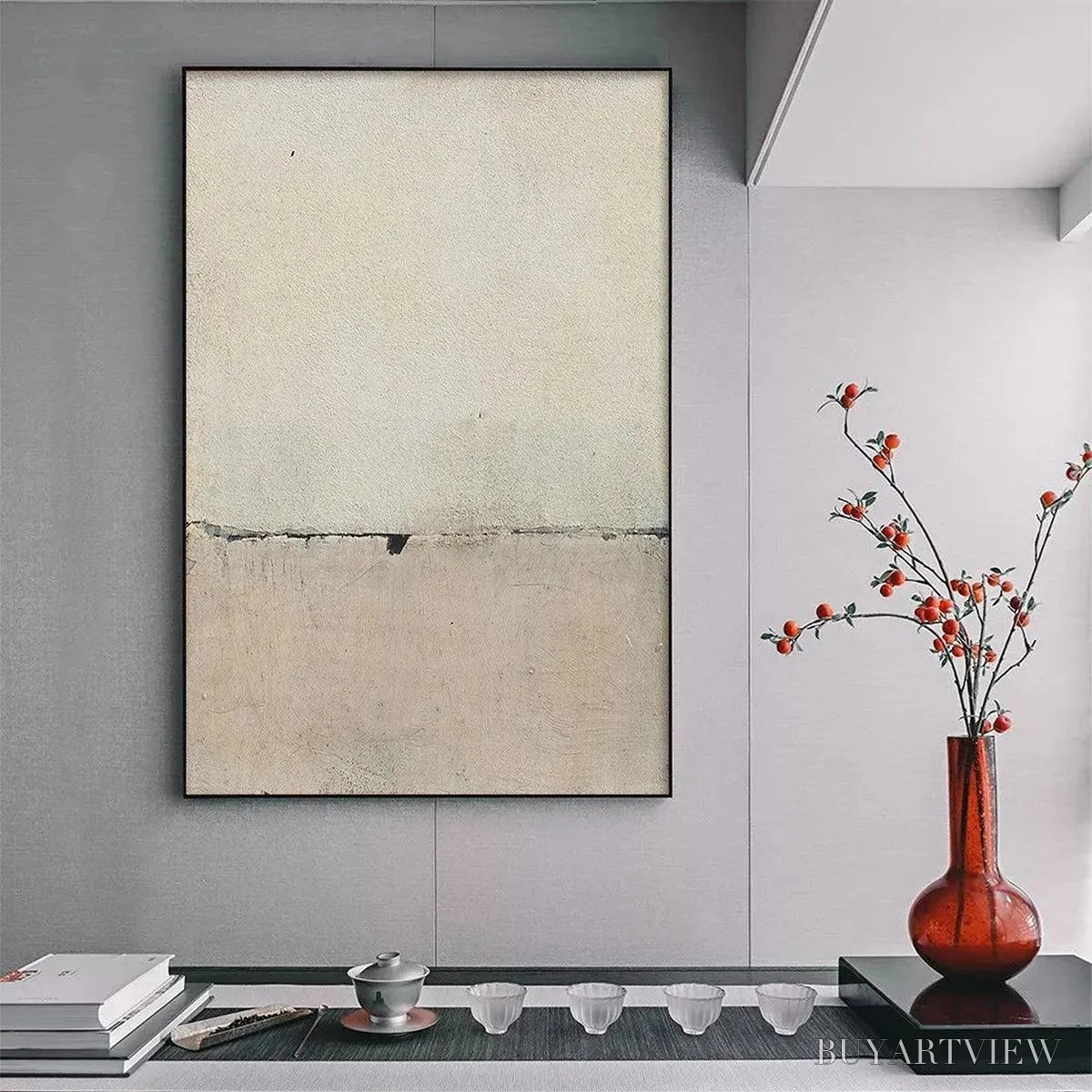 ARTOVITAS Minimalist Earthscape – Neutral Abstract Landscape Painting, Vertical - image 6