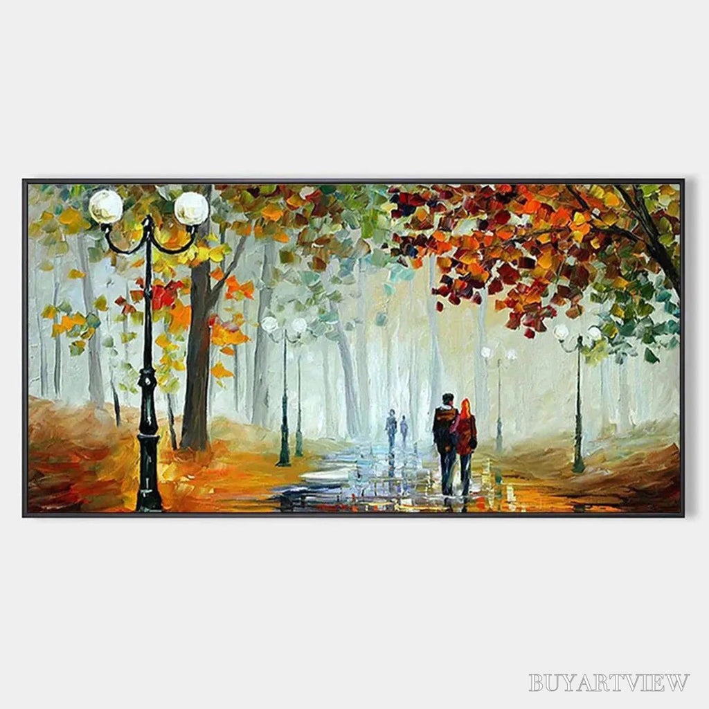 ARTOVITAS Autumn Park Stroll – Romantic Park Landscape Painting, Horizontal - image 1