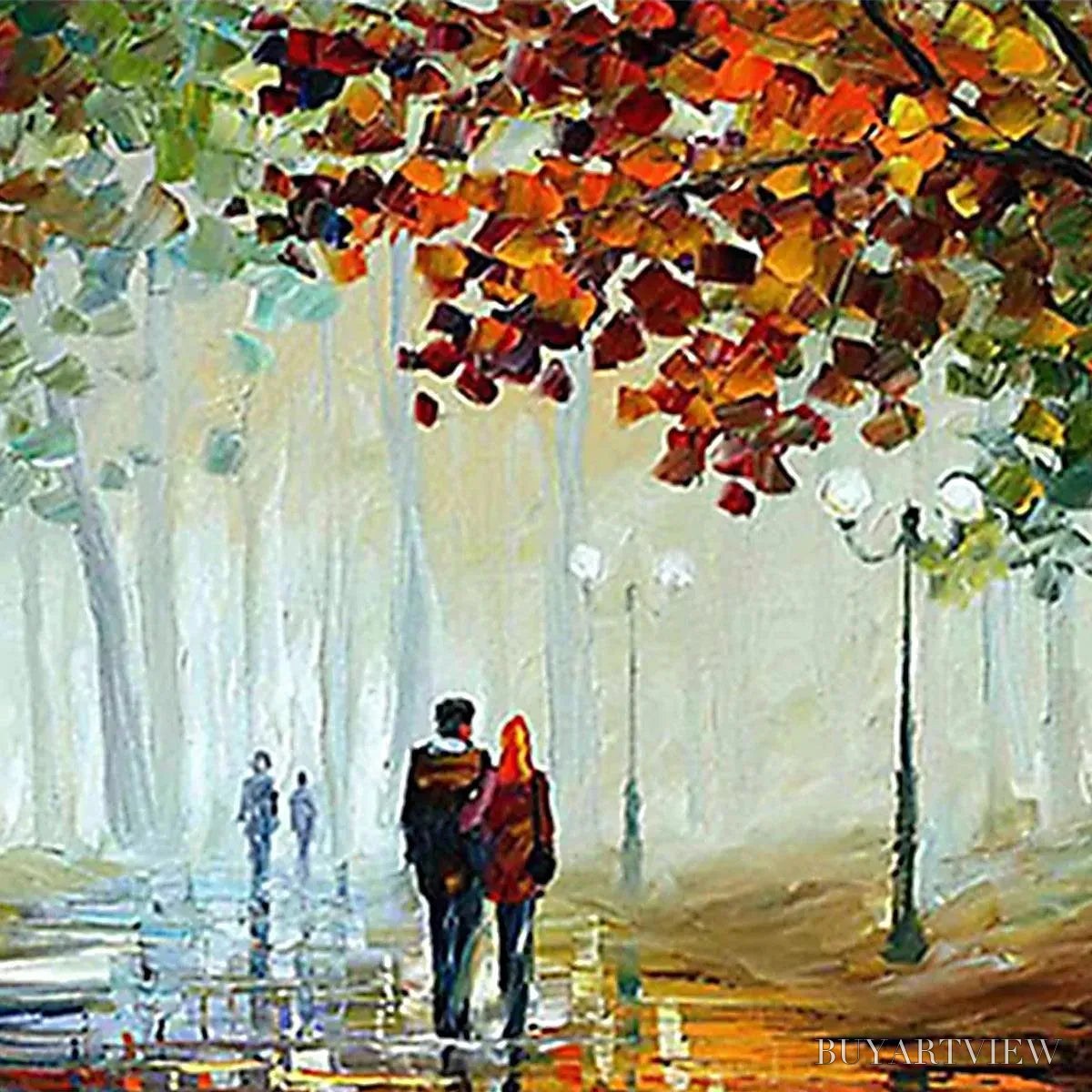ARTOVITAS Autumn Park Stroll – Romantic Park Landscape Painting, Horizontal - image 3