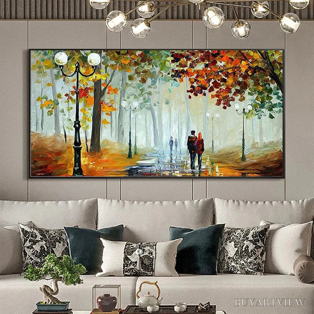 ARTOVITAS Autumn Park Stroll – Romantic Park Landscape Painting, Horizontal - image 4