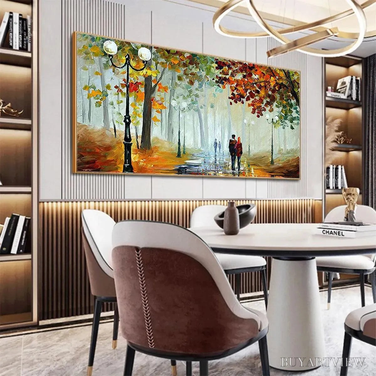 ARTOVITAS Autumn Park Stroll – Romantic Park Landscape Painting, Horizontal - image 5