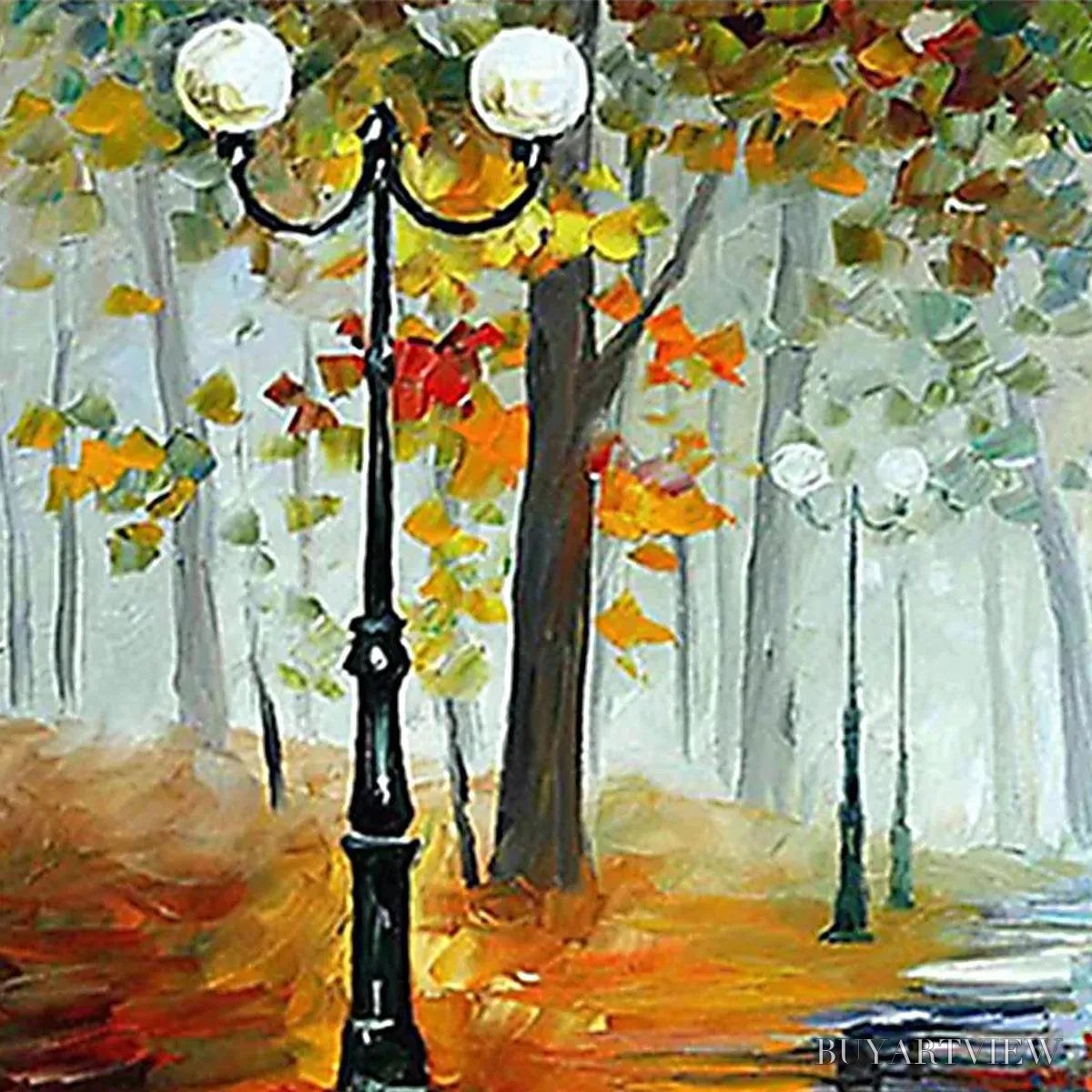 ARTOVITAS Autumn Park Stroll – Romantic Park Landscape Painting, Horizontal - image 6