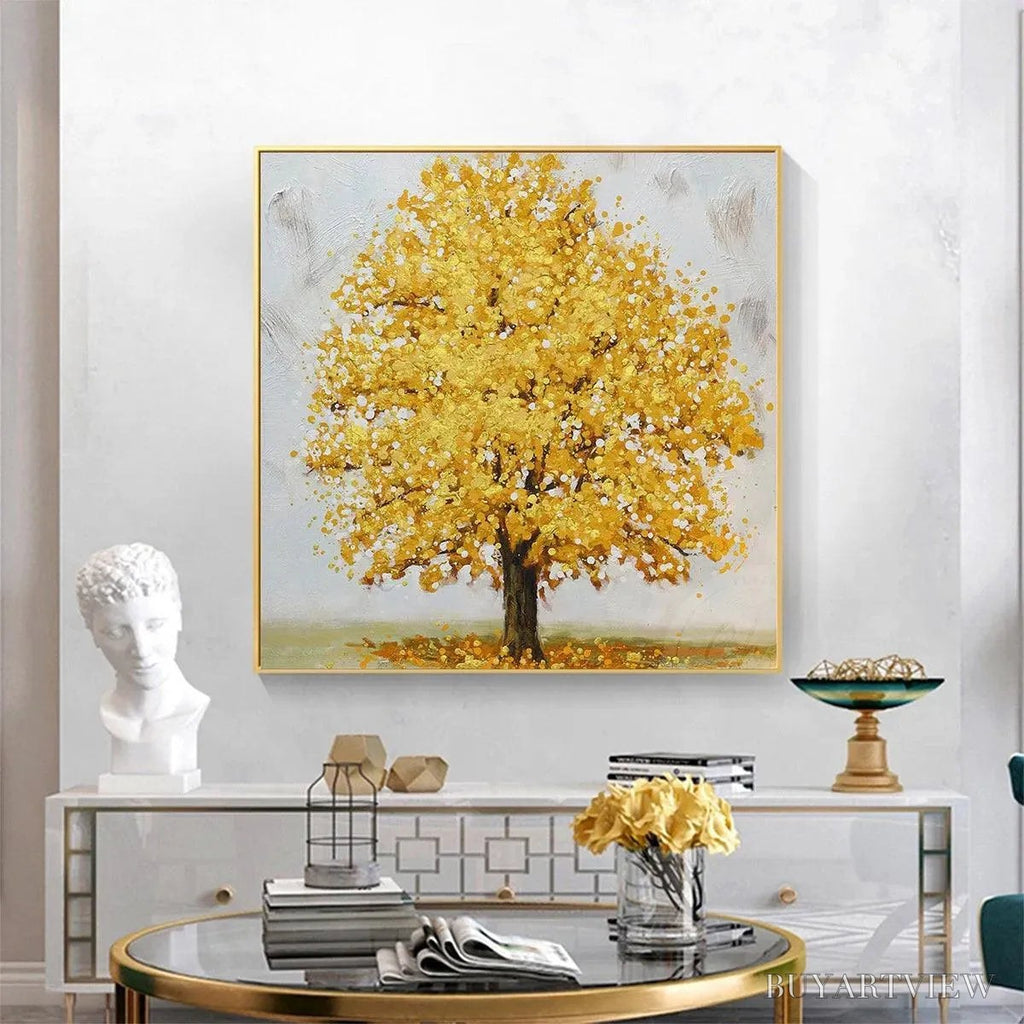 ARTOVITAS Golden Majesty – Textured Golden Tree Painting, Square - image 2