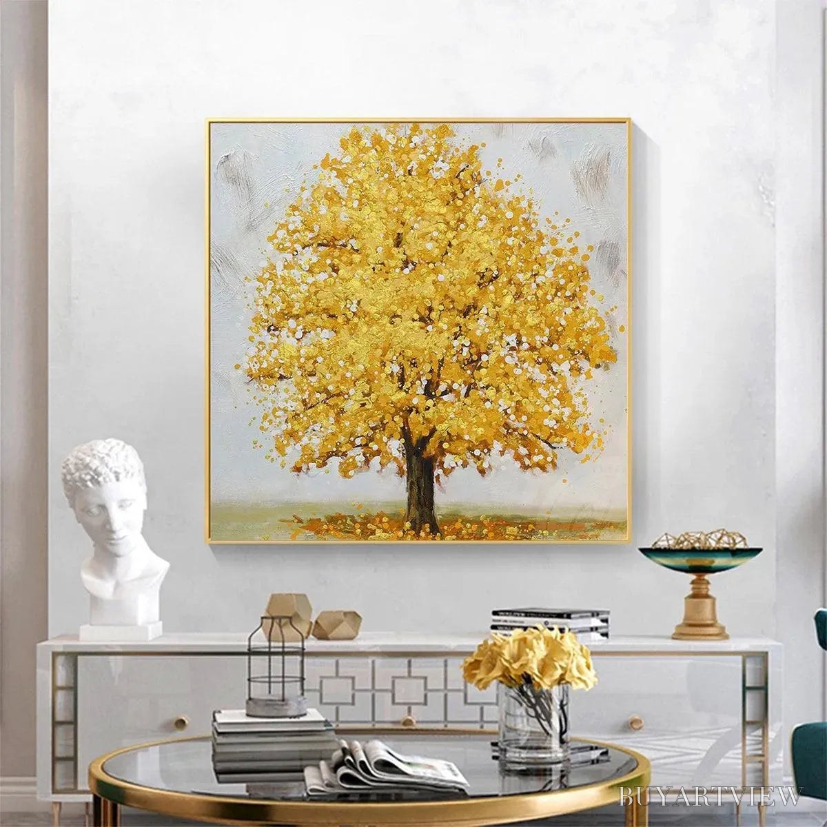 ARTOVITAS Golden Majesty – Textured Golden Tree Painting, Square - image 2