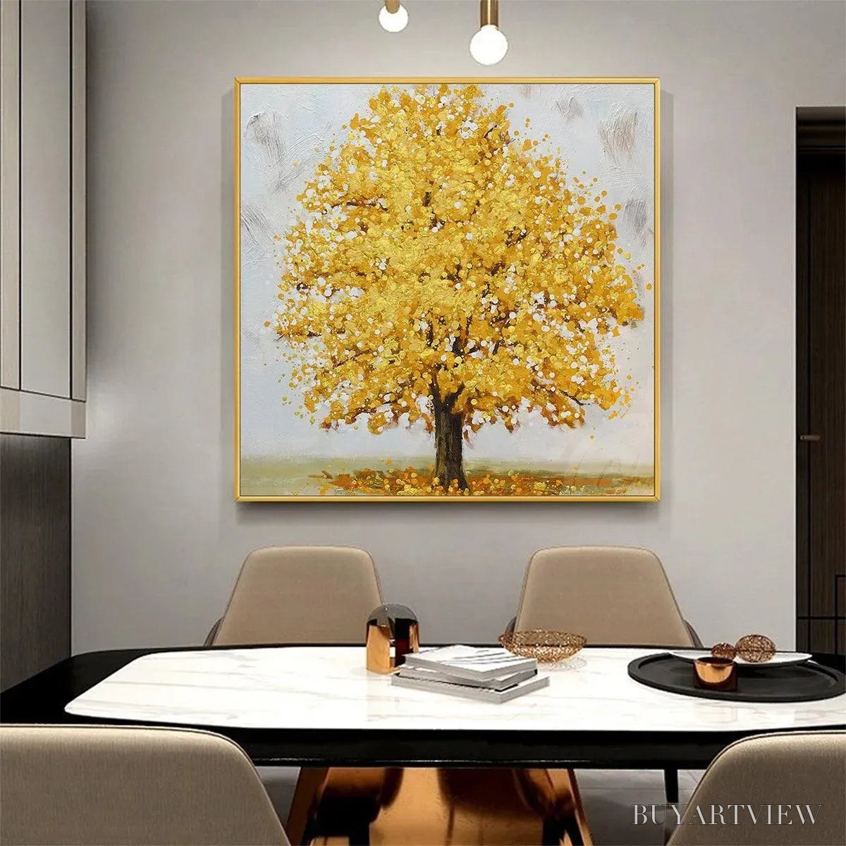 ARTOVITAS Golden Majesty – Textured Golden Tree Painting, Square - image 5