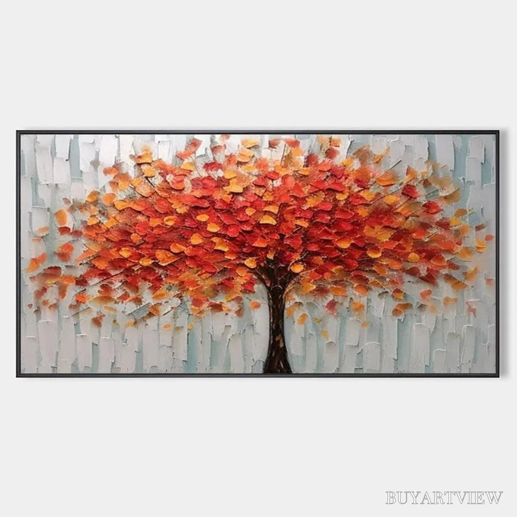 ARTOVITAS Autumn Fire – Textured Impasto Painting of a Tree in Orange and Red - image 1