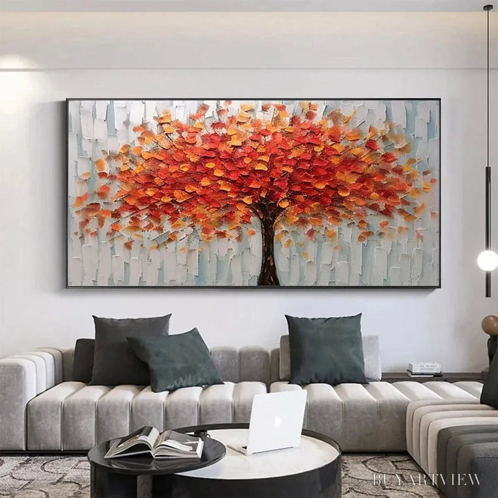 ARTOVITAS Autumn Fire – Textured Impasto Painting of a Tree in Orange and Red - image 2