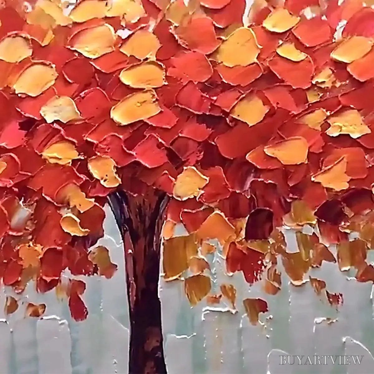 ARTOVITAS Autumn Fire – Textured Impasto Painting of a Tree in Orange and Red - image 3