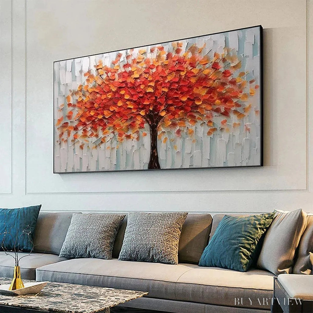 ARTOVITAS Autumn Fire – Textured Impasto Painting of a Tree in Orange and Red - image 4