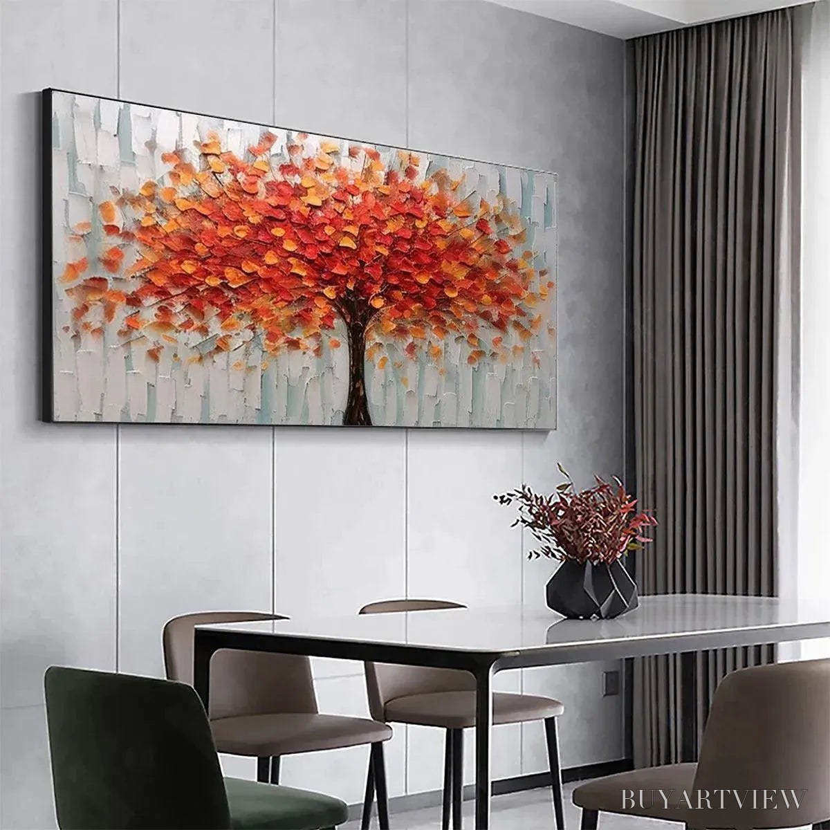 ARTOVITAS Autumn Fire – Textured Impasto Painting of a Tree in Orange and Red - image 5