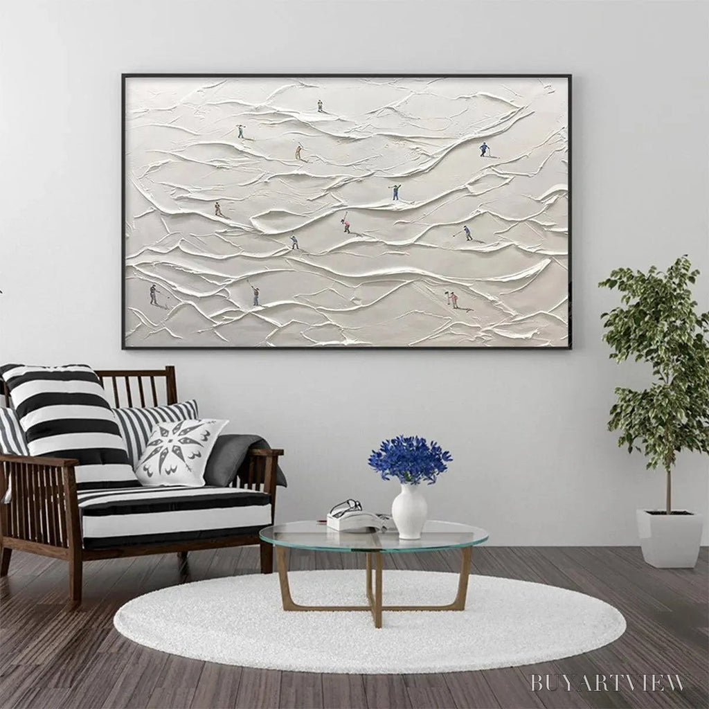 ARTOVITAS White Greens – Textured Abstract Golf Landscape Painting - image 4
