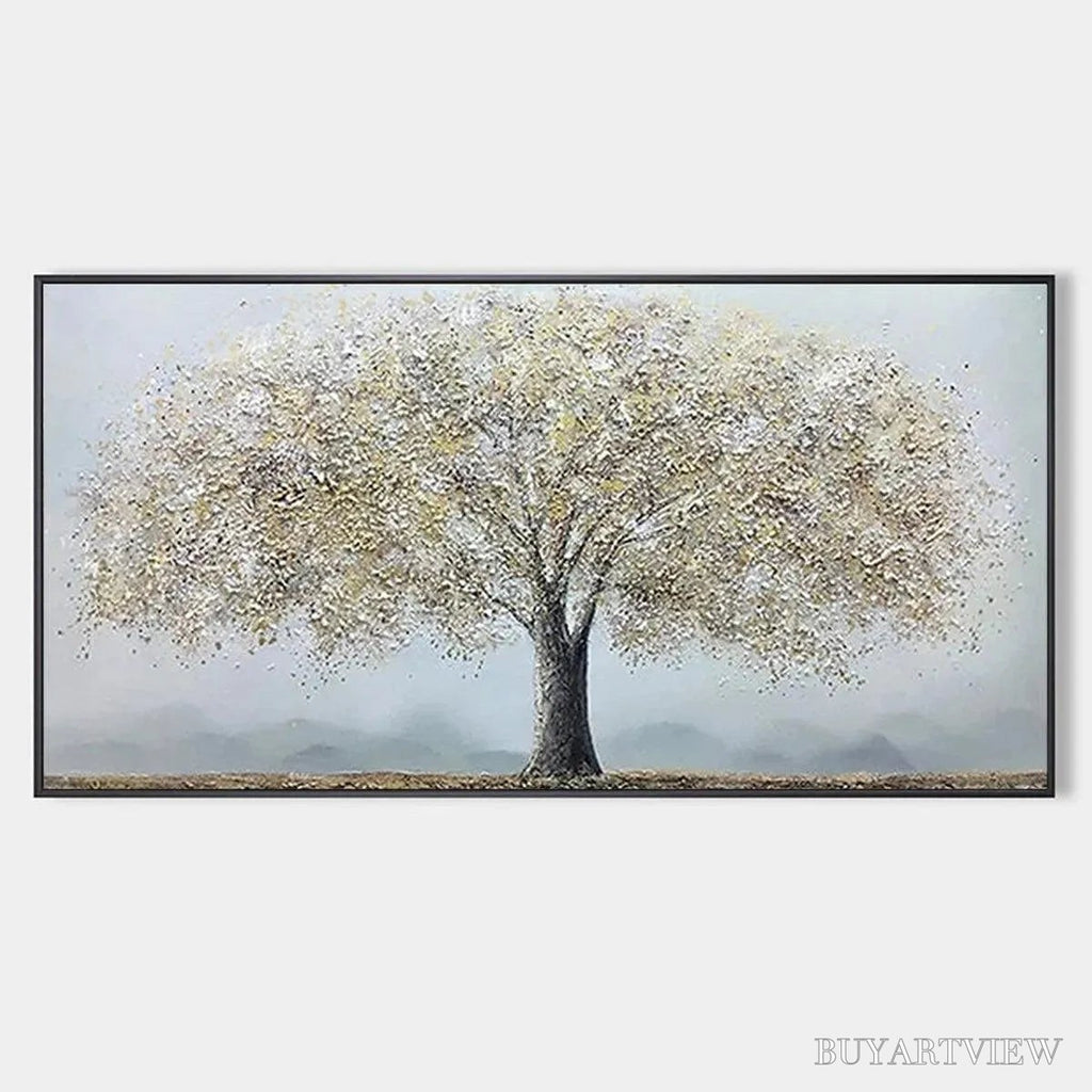 ARTOVITAS Golden Tree – Textured Tree Painting in Gold and Grey - image 1