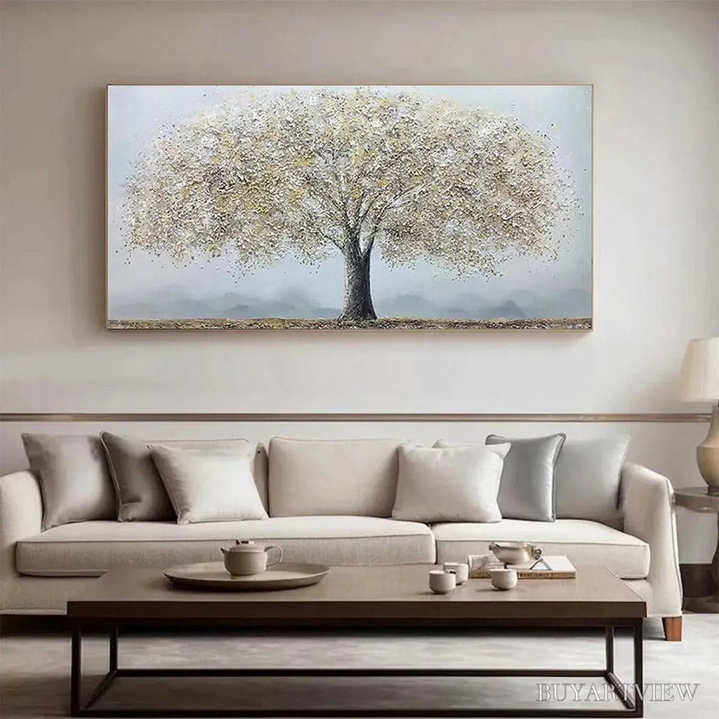 ARTOVITAS Golden Tree – Textured Tree Painting in Gold and Grey - image 2