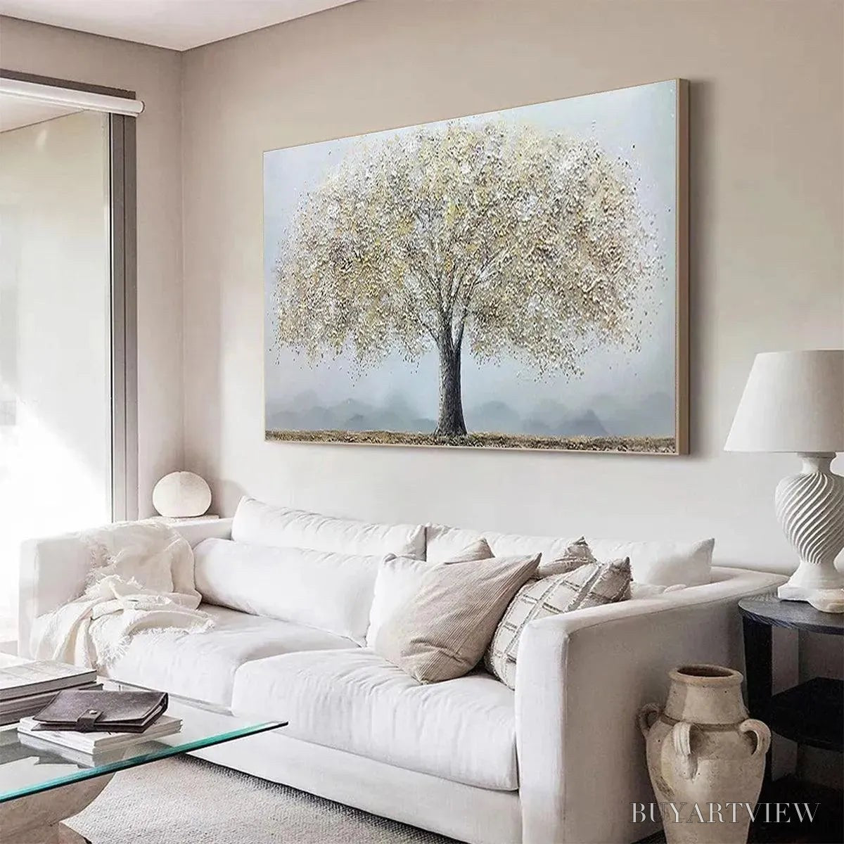 ARTOVITAS Golden Tree – Textured Tree Painting in Gold and Grey - image 4