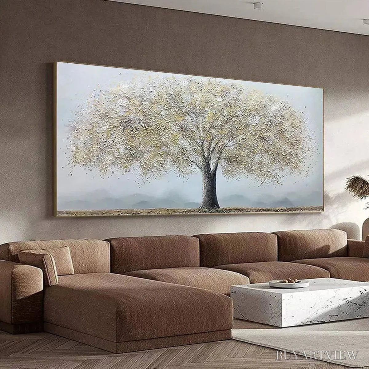 ARTOVITAS Golden Tree – Textured Tree Painting in Gold and Grey - image 6