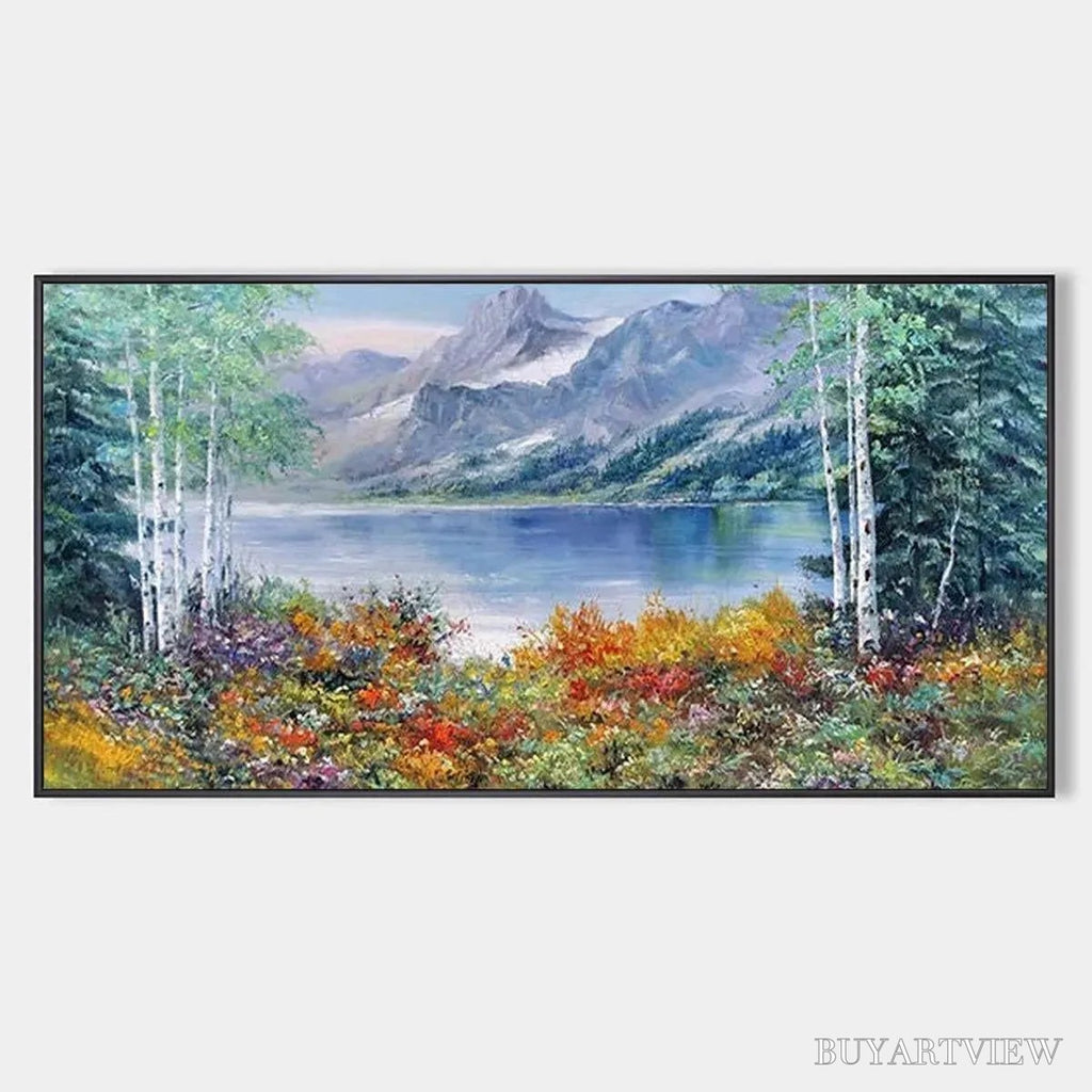 ARTOVITAS Autumn Lake – Panoramic Autumn Landscape Painting with Lake and Mountains - image 1