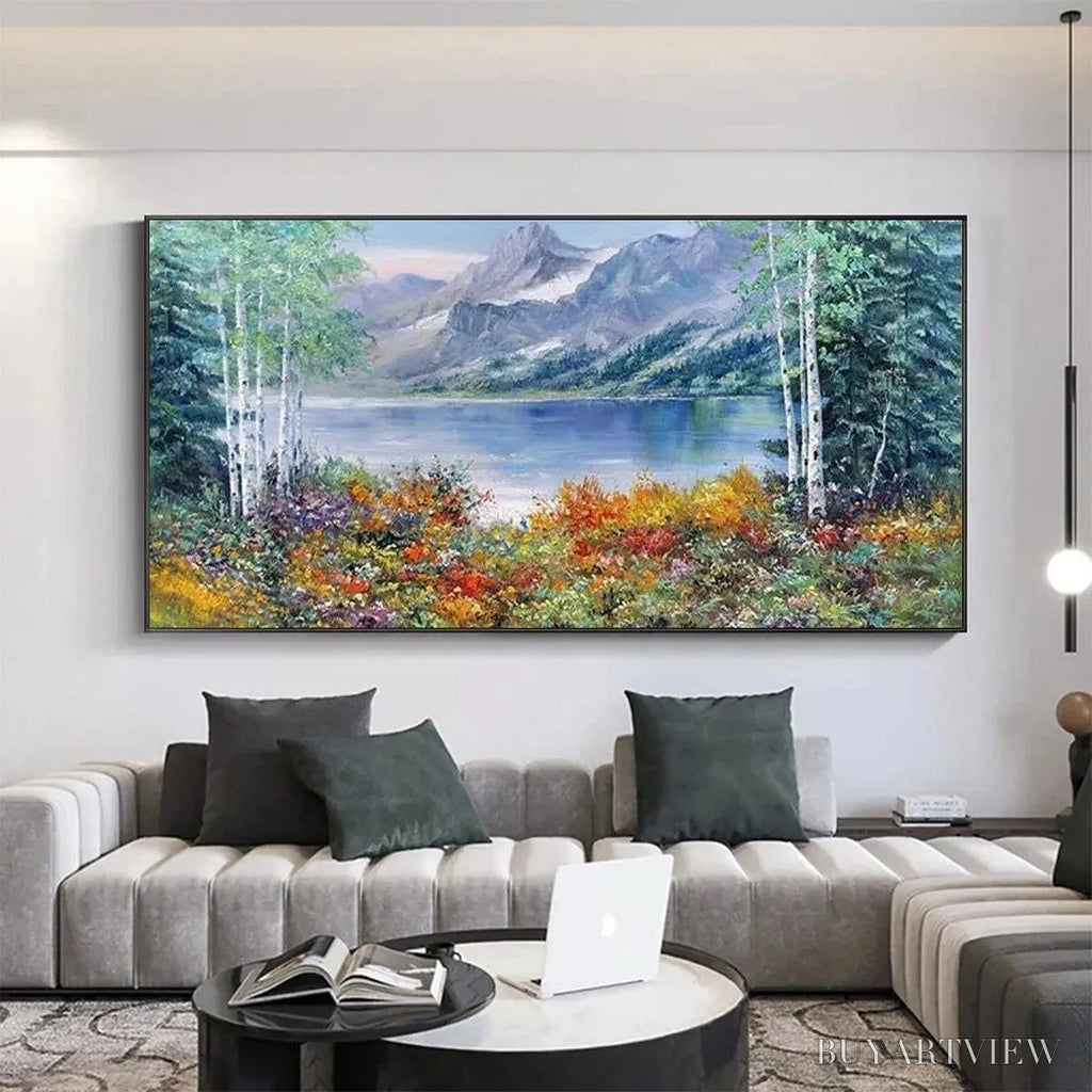 ARTOVITAS Autumn Lake – Panoramic Autumn Landscape Painting with Lake and Mountains - image 2