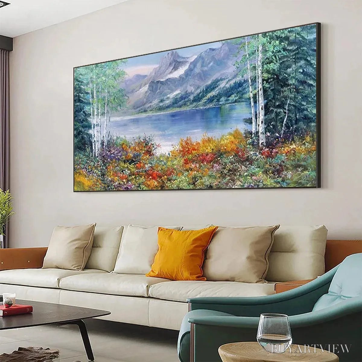 ARTOVITAS Autumn Lake – Panoramic Autumn Landscape Painting with Lake and Mountains - image 4