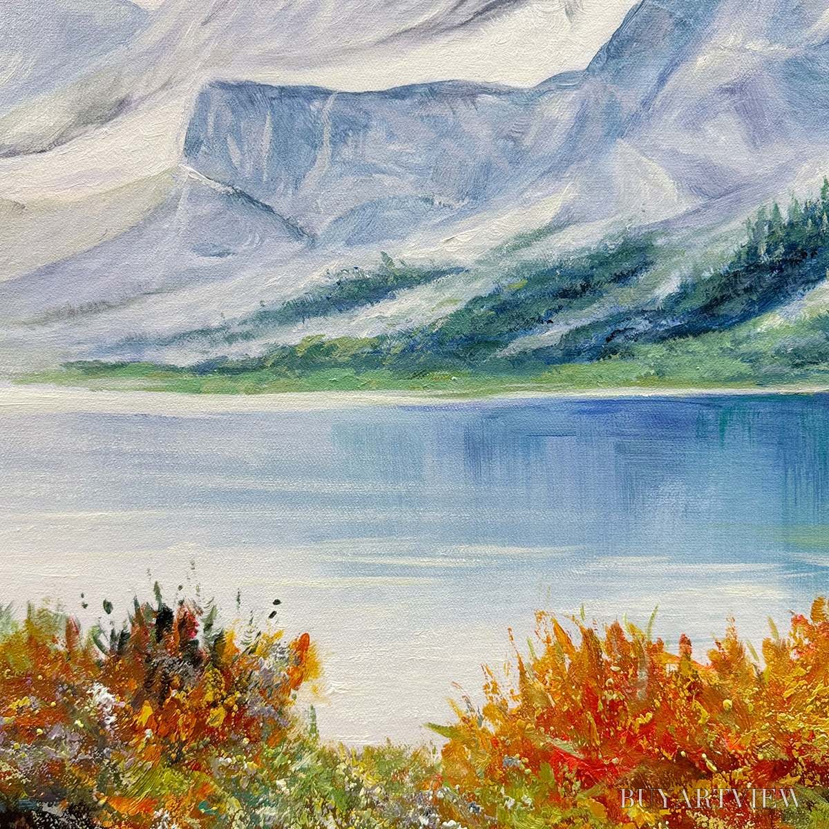 ARTOVITAS Autumn Lake – Panoramic Autumn Landscape Painting with Lake and Mountains - image 6