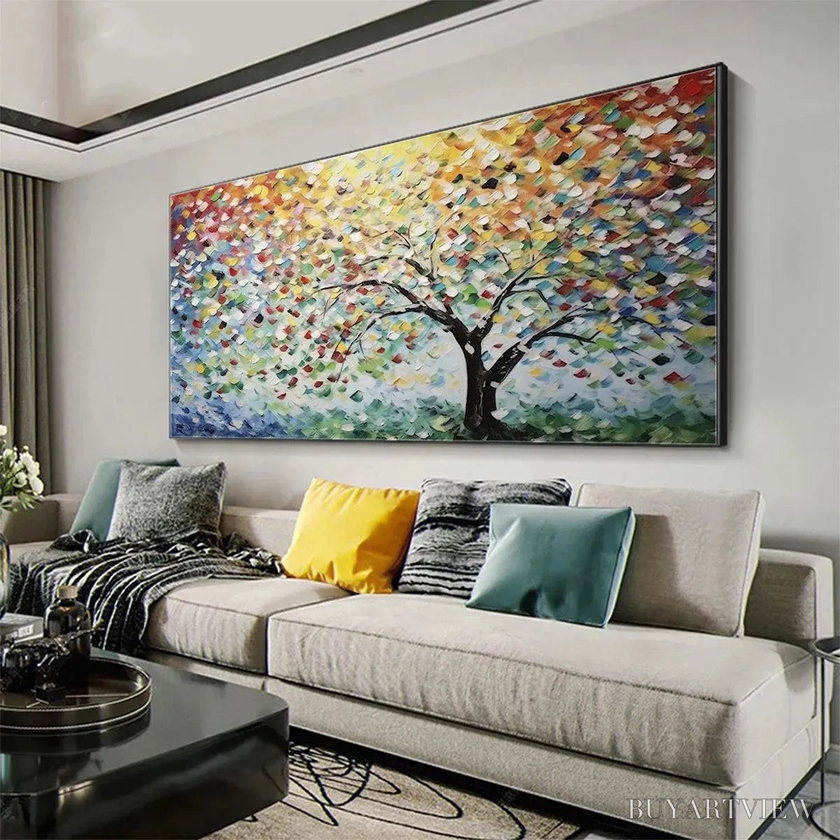 ARTOVITAS Rainbow Tree – Textured Impasto Tree Painting in Vibrant Colors - image 2