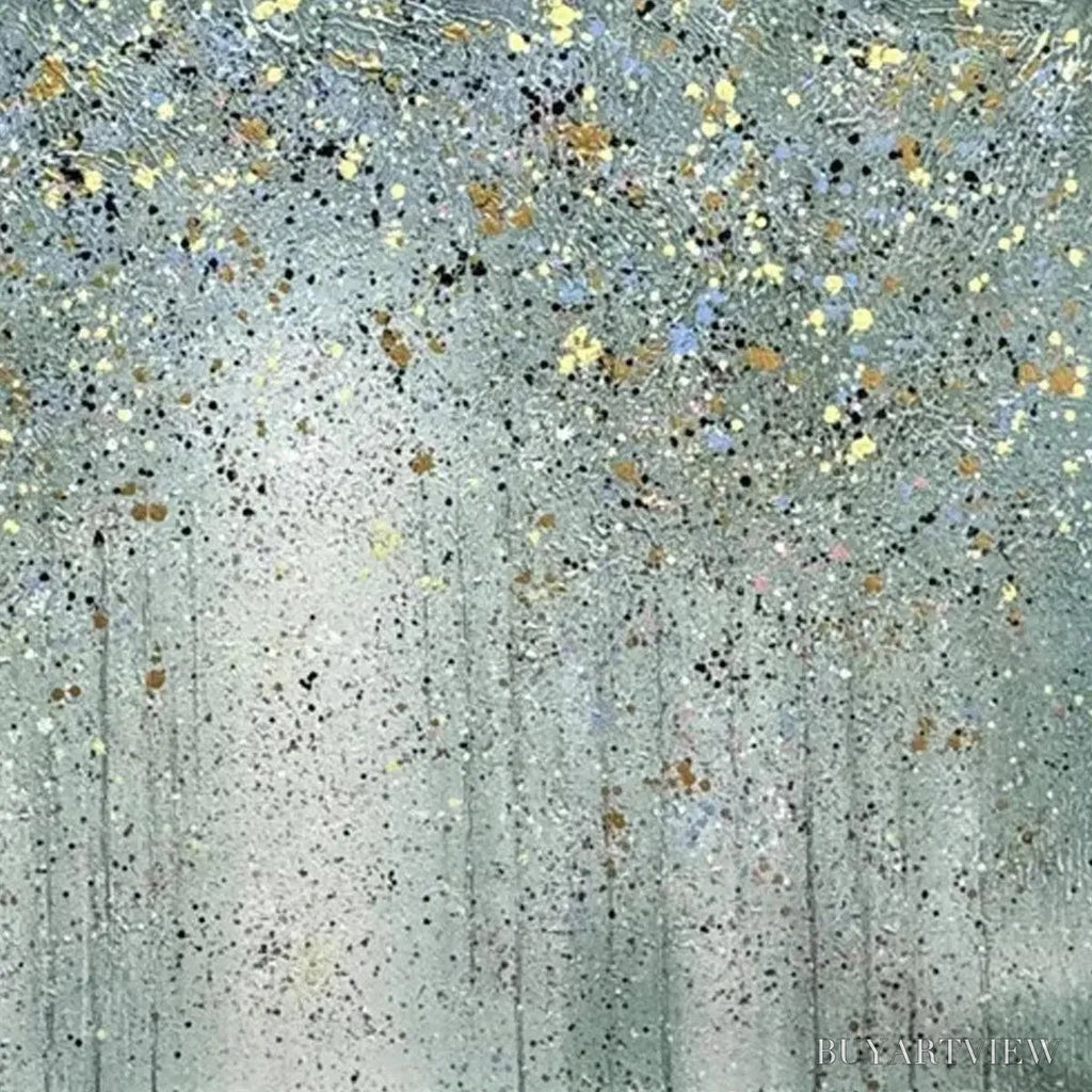 ARTOVITAS Golden Rain – Textured Abstract Landscape Painting in Green and Gold - image 3
