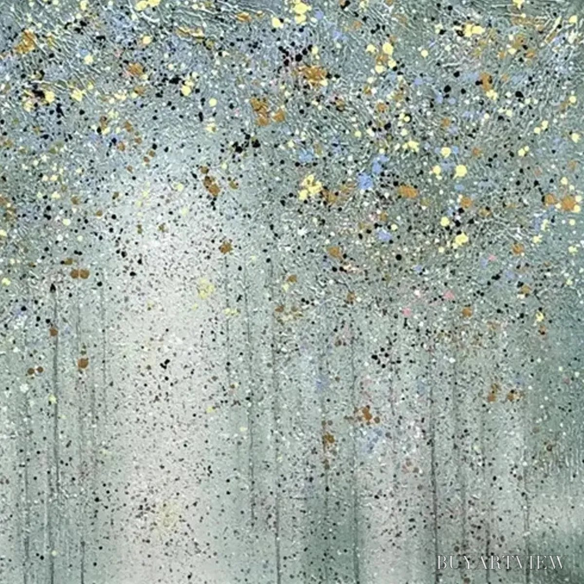 ARTOVITAS Golden Rain – Textured Abstract Landscape Painting in Green and Gold - image 3