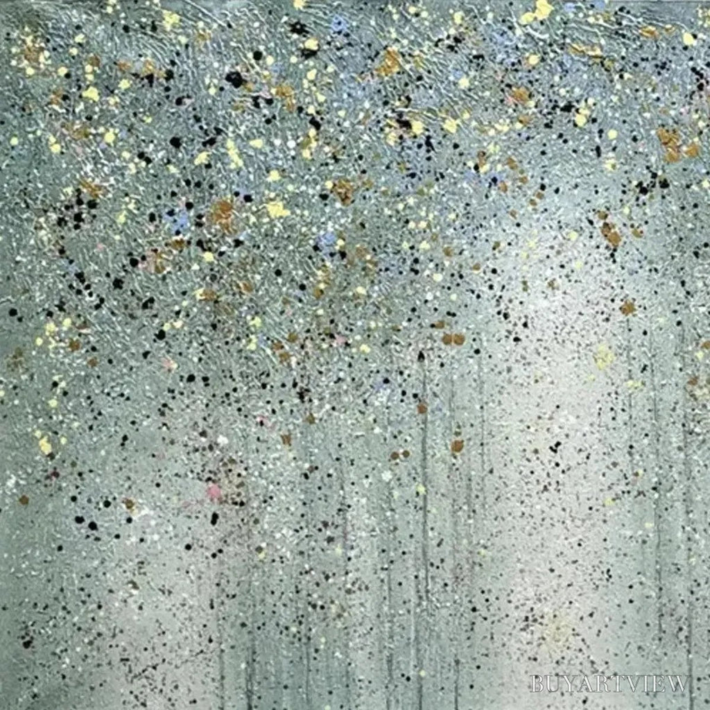 ARTOVITAS Golden Rain – Textured Abstract Landscape Painting in Green and Gold - image 5